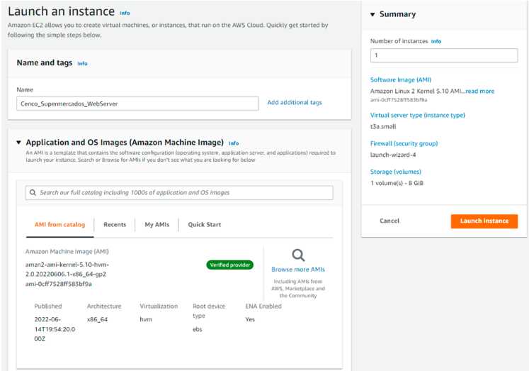 Nombre de instancia y AMI